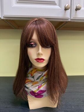 Human Hair medium brown topper, 7 x 7.5 inches, 16-18 inches